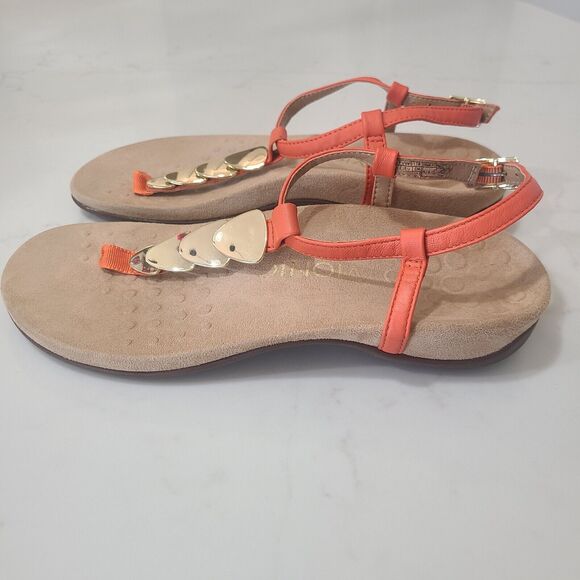 Vionic Rest Miami Gold Orange T Strap Sandals Shoes Size 6.5 Colorful Comfy - Picture 5 of 7